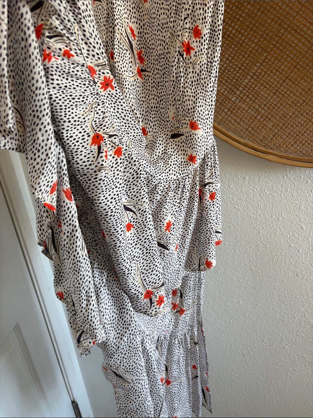 Urban Outfitters Open Back Floral Slip Maxi Dress in White with Red Accents - Picture 3 of 5